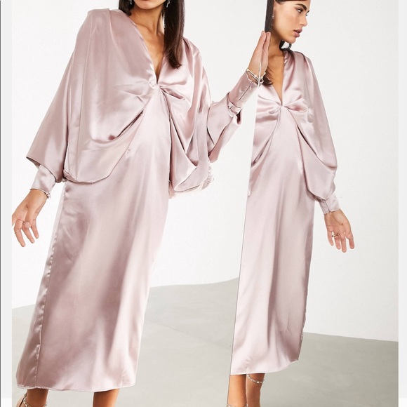 ASOS extreme Komono Midi Satin Dress Rose size 0 - Picture 6 of 12